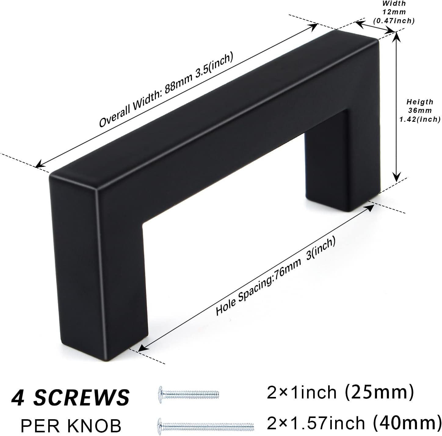 CVIUYO Black 4 Pack Cabinet Handles, 3 Inch Kitchen Door Handles, Square Drawer Handle, T Bar Handle Door Pull Handle - Image 3