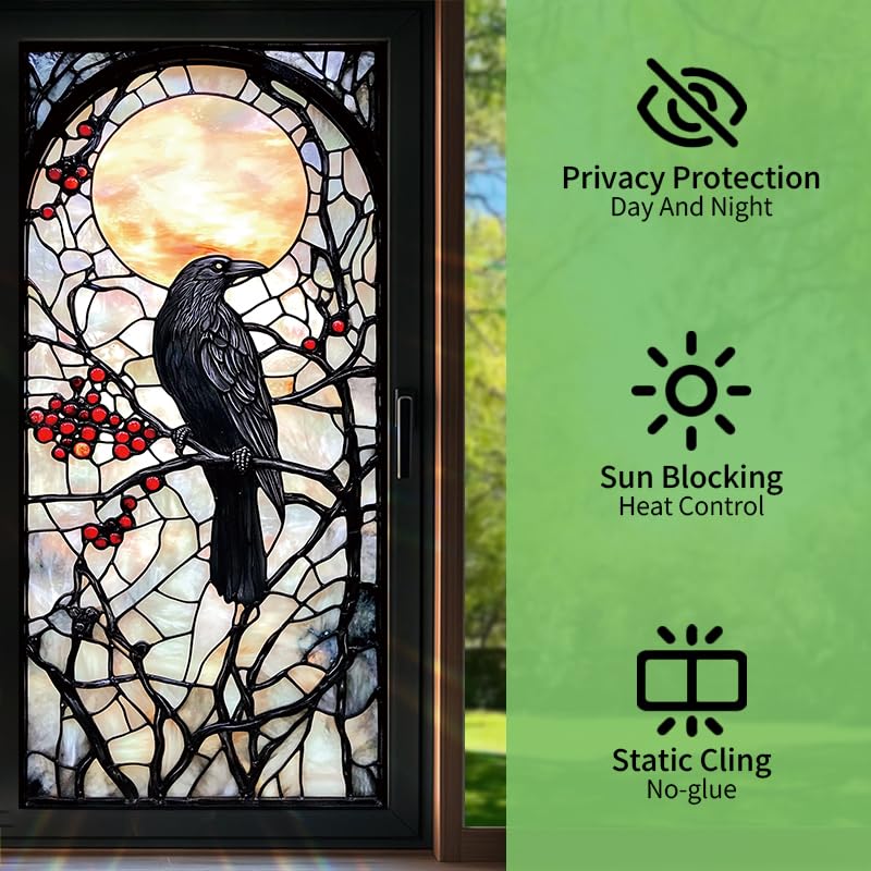 Vinilo para ventana estilo vitrales Raven 17.7x39.3 pulgadas miniatura 2