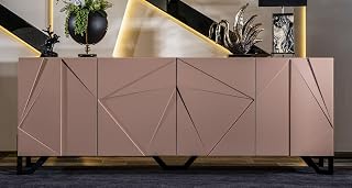 Casa Padrino Luxus Designer Sideboard Rosa/Schwarz 220 x 50 x H. 88 cm - Massivholz Schrank mit 4 Türen - Esszimmer Möbel - Hotel Möbel - Designer Möbel - Luxus Möbel