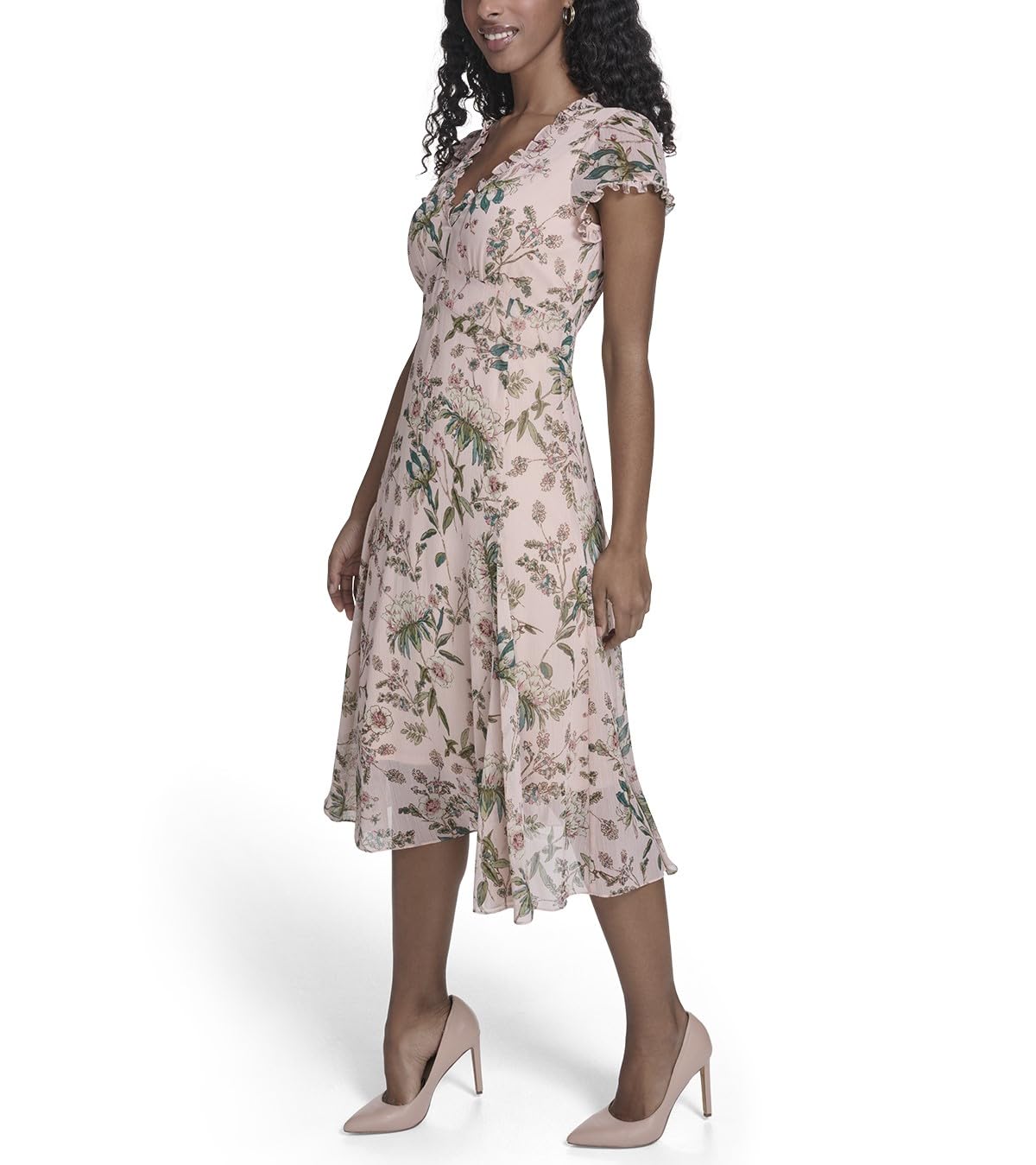 Tommy Hilfiger Women's Short Sleeve V-Neck Chiffon Empire Waist Midi Dress