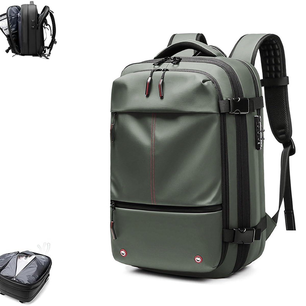 Mochila, Mochila Airbag Al Vacío, Mochila Expandible De 60 litros con Compresión Al Vacío, Mochila De Viaje Al Vacío Antirrobo, Viajes Cómodos Y Uso Óptimo del Espacio(Green,Manual Press)