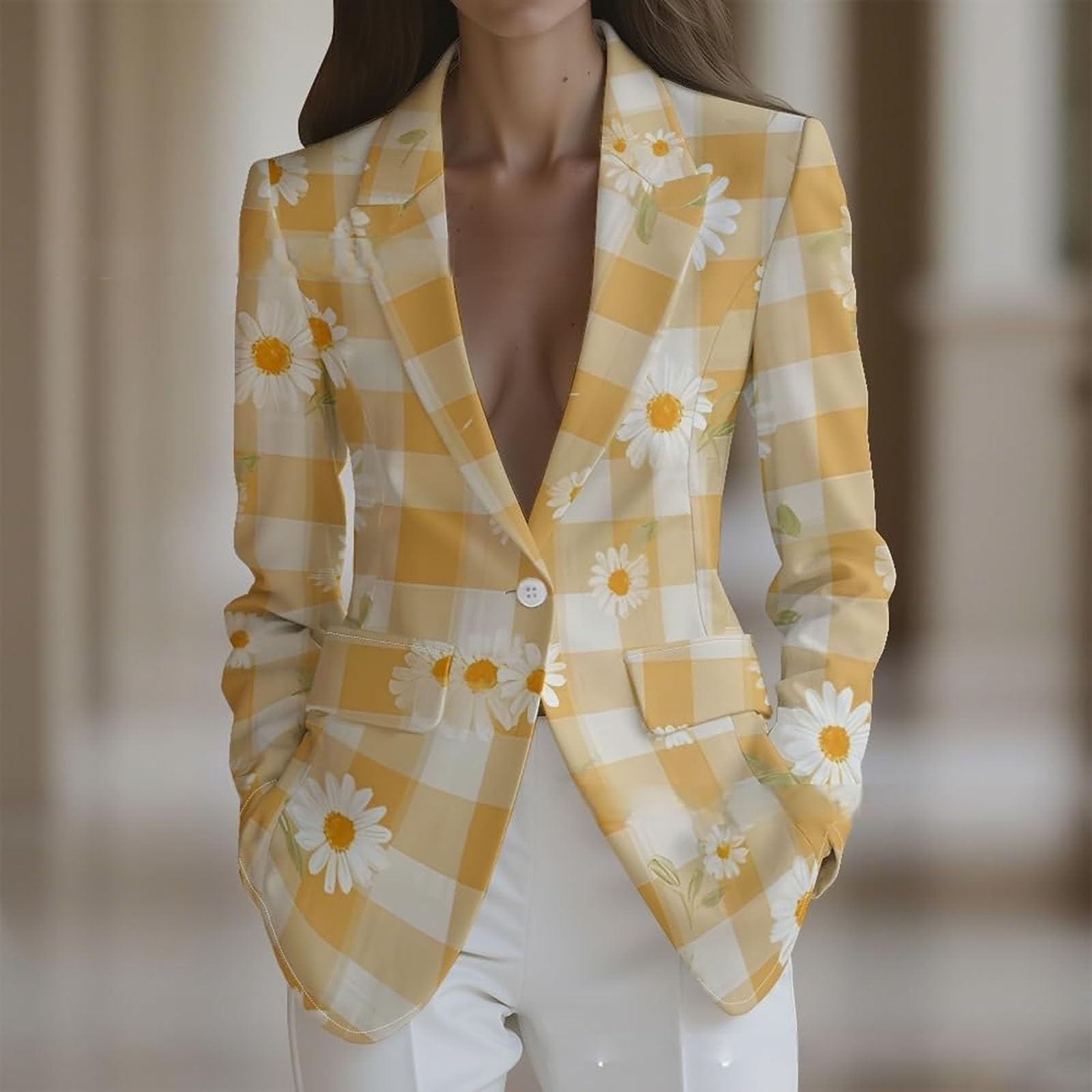 Blazer élégant pour femme, coupe ajustée, manches longues, col | Vestes de robe avec imprimé élégant, grandes tailles, avec boutons, veste de travail, bureau et occasions formelles