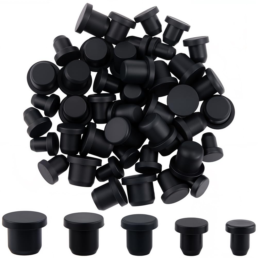 GORGECRAFT 50Pcs 5 Sizes Silicone Hole Plug Rubber End Covers Black Round Rubber Waterproof Salt and Pepper Shakers Stopper Replacement Flexible Stopper Fit for 5.5-9.5mm Inner Diameter Hole Bottles