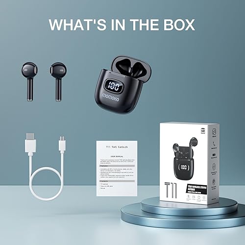 Miniatura 7 de Auriculares inalámbricos T11 para iPhone y Android con pantalla LED de alimentación para orejas pequeñas, tiempo de reproducción de 50 horas,