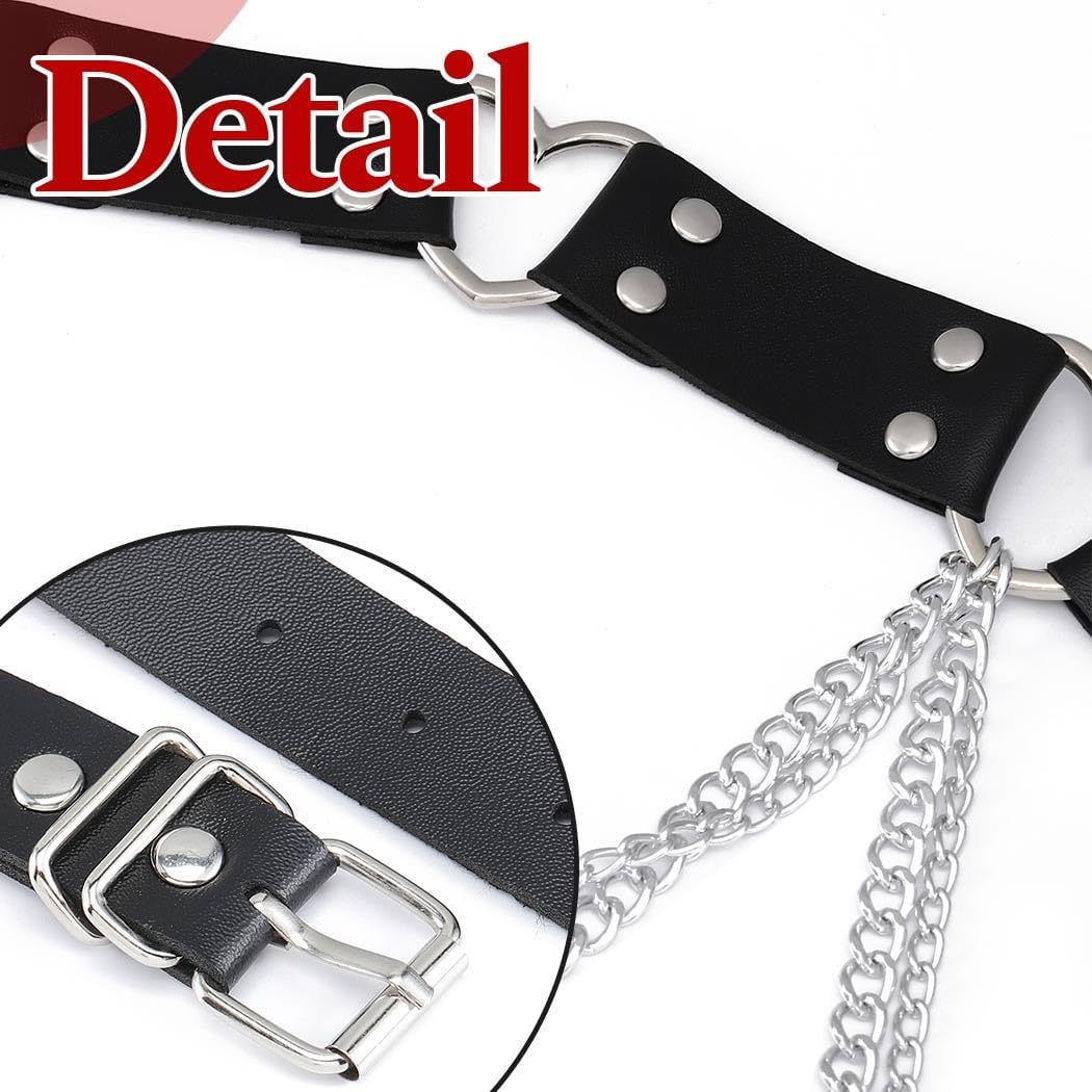 Punk Waist Chain Belt Black Leather Goth Body Chain Fashion Rave Accessories for Women