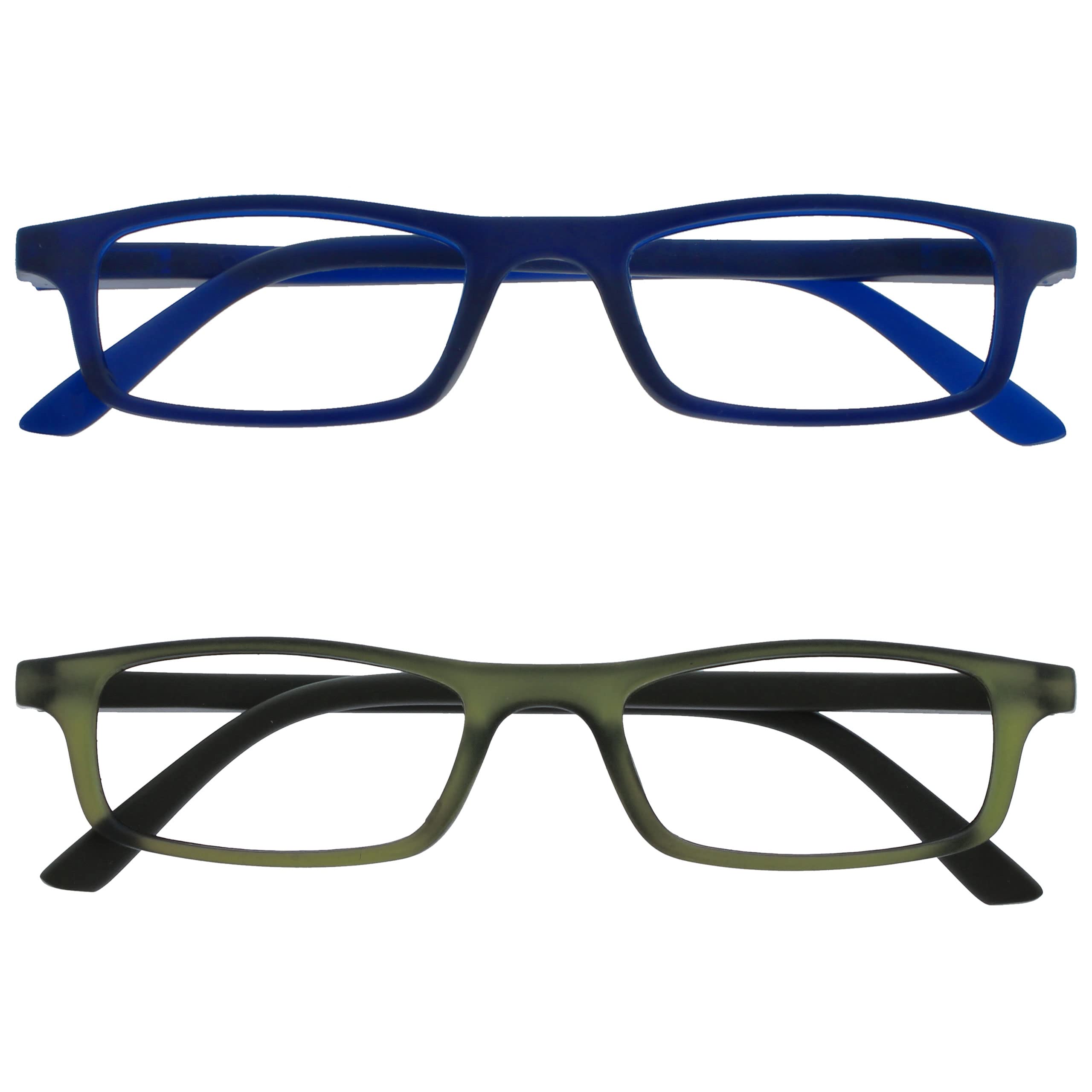 OPULIZE Ted Reading Glasses 2 Pack Narrow Matt Lightweight Frame Navy Blue Transparent Baby Pink Spring Hinges Scratch Resistant Mens Womens RR17-36 +1.00
