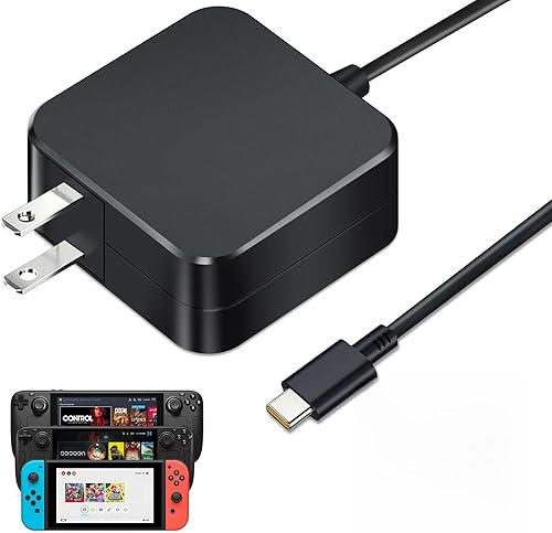 Cargador rápido USB-C de 45 W para Steam DeckOLED, adaptador de CA PD 3.0 con cable de 6.6 pies, compatible con Steam Deck Dock, ASUS ROG Ally,
