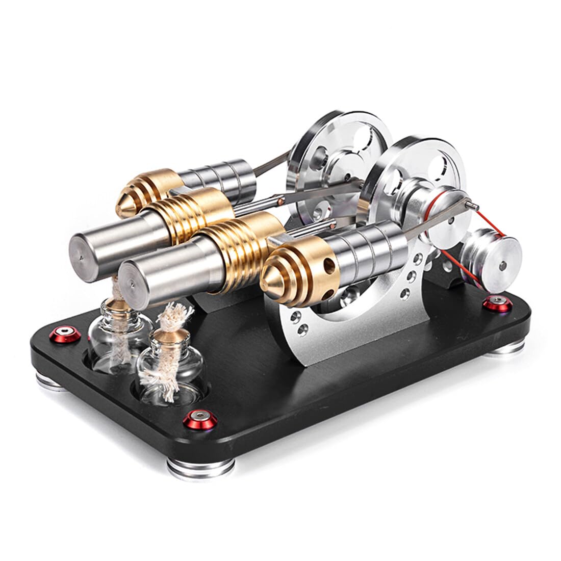 Metal Bootable 2-cylinder Parallel Stirling Engine Model Micro External Combustion Engine Model - Elegant Black
