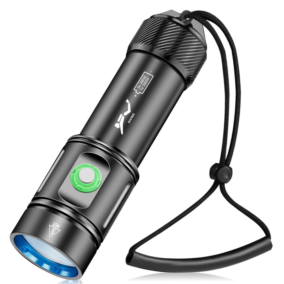 HECLOUD Scuba Diving Flashlight with Rechargeable Power 2500 Lumens Underwater Flashlight 328ft IPX8 Waterproof 4 Modes Scuba Dive Light with Charger for Deep Sea Snorkeling (Black)