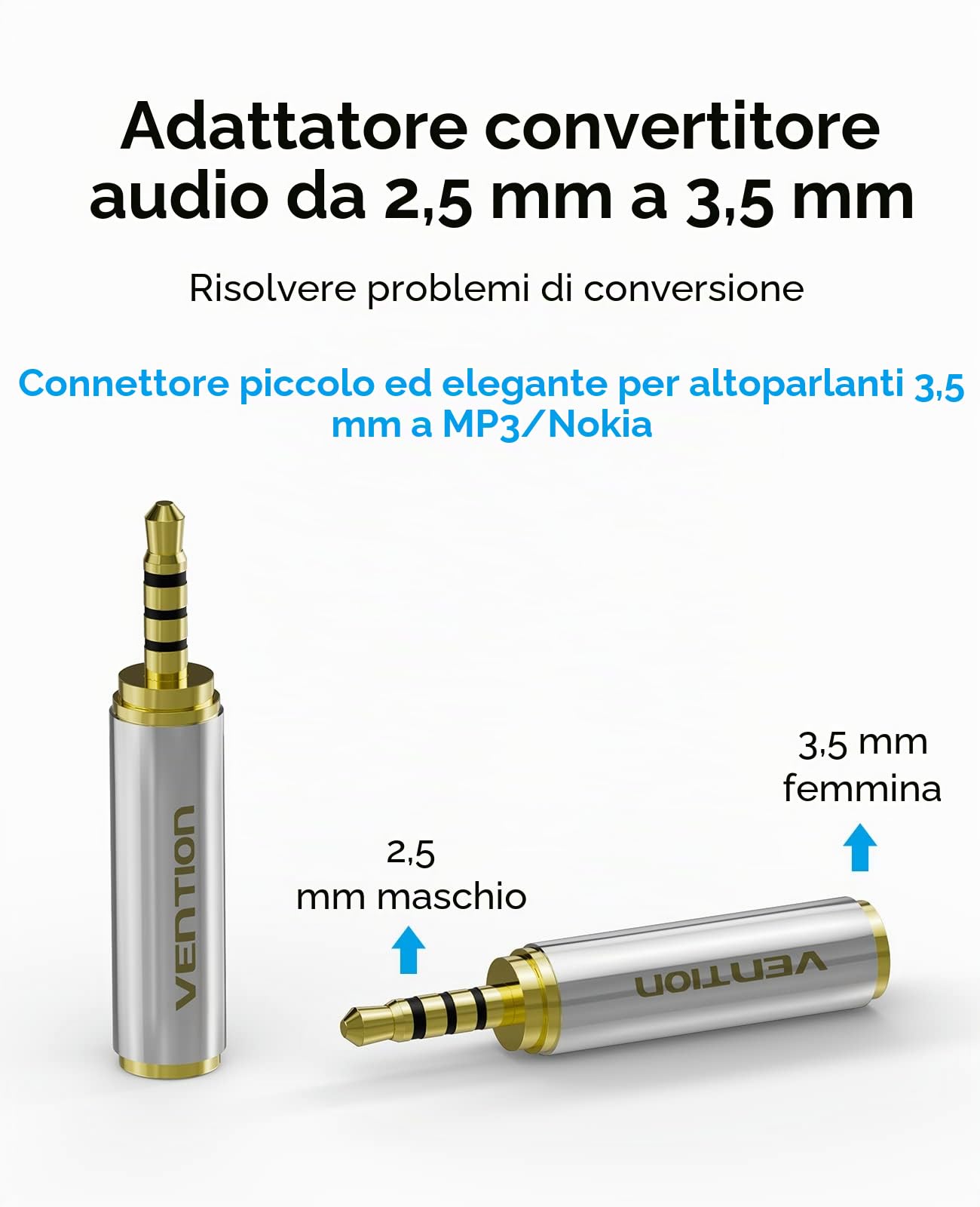 Adattatore Jack 2.5mm Femmina A 3.5mm Maschio – 2 Pezzi, Placcato Oro, Alluminio, Supporto MIC CTIA - 2