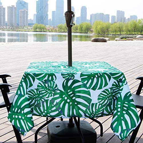 Image of EHouseHome Outdoor Indoor 60inch SquareTablecloth with Umbrella Hole and Zipper, Waterproof Zippered Patio Table Cloths, Spring /Summer Table Covers for Backyard Circular Table /BBQs /Picnic