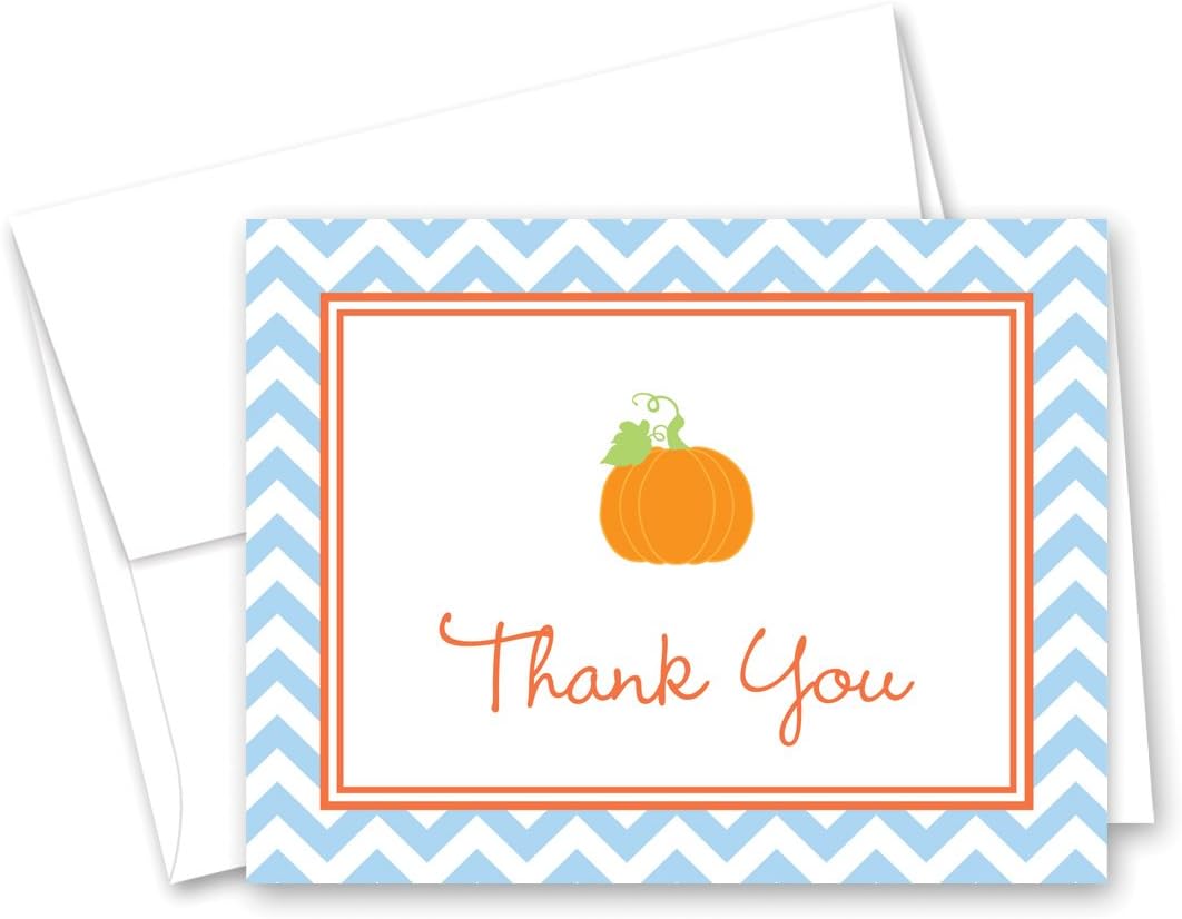 MyExpression.com 50 Cnt Little Pumpkin Blue Chevron Thank You Cards