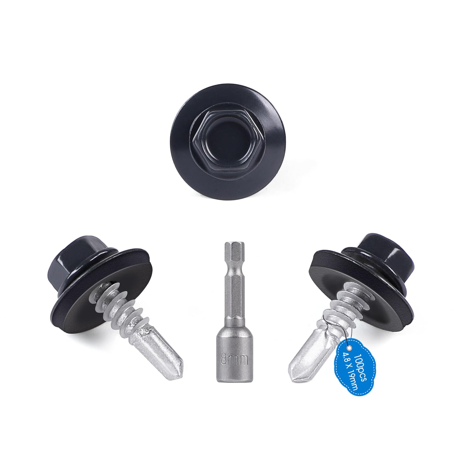 Zelfborende Schroef Zeskantkop TH 4,8X38 Metaalplaat Gaas Zwart Gegalvaniseerd Staal 3663072070400