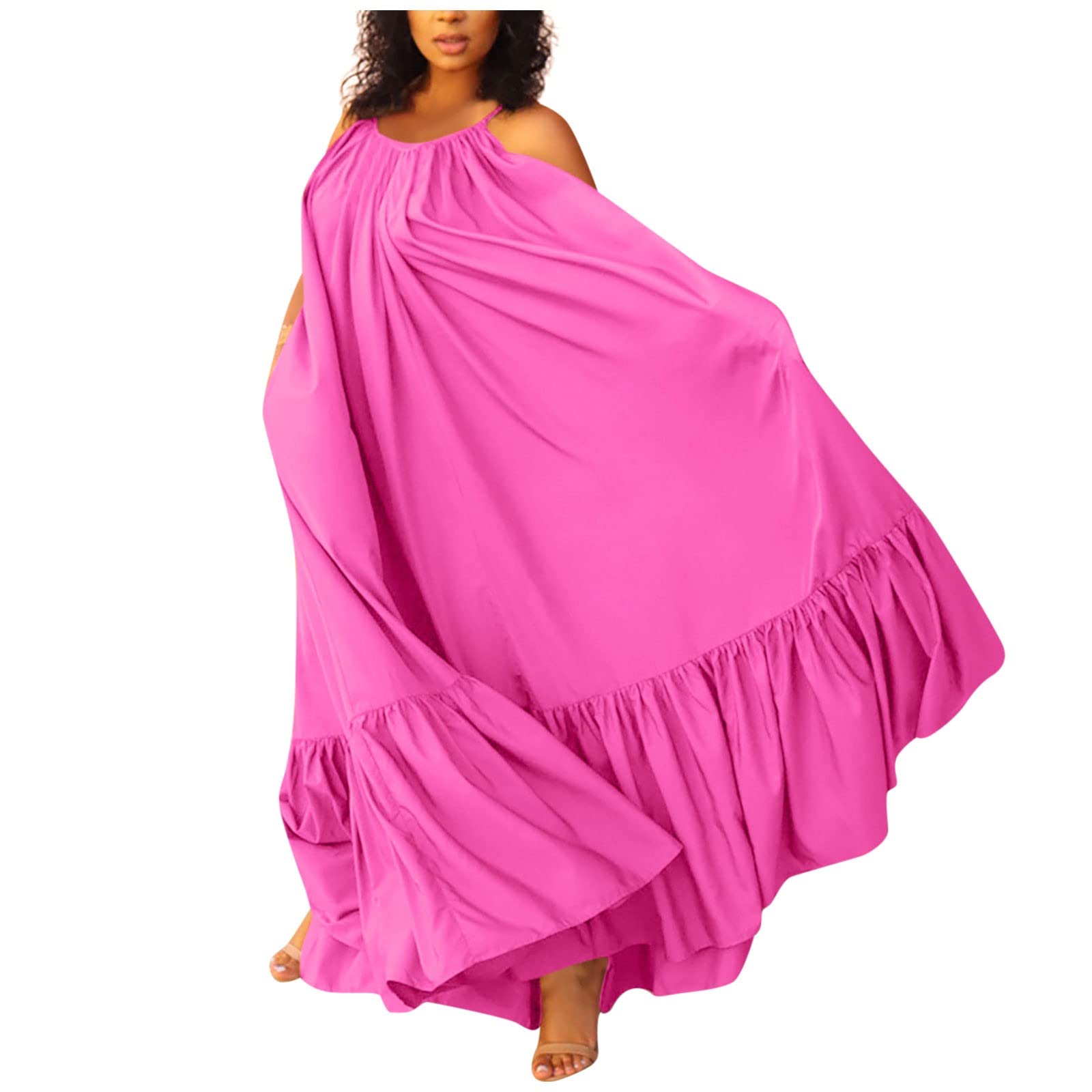 Women Fashion Casual Solid Strap Dress Pocket Loose Backless Big Swing Dress