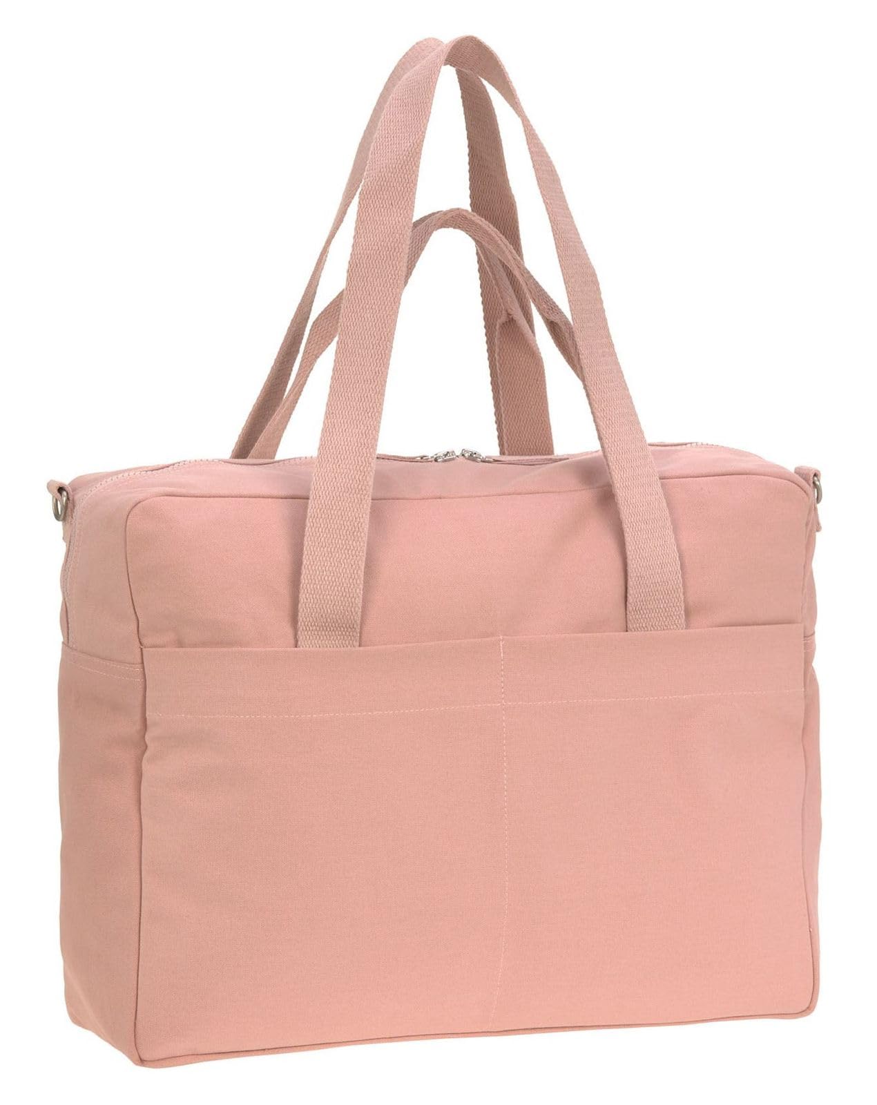 LÄSSIG Baby Wickeltasche Babytasche Kinderwagentasche inklusive Wickelzubehör Bio-Baumwolle waschbar/Green Label Cotton Essential Bag, Rose