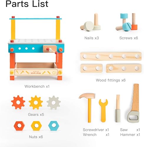 Miniatura 4 de cjc Juego de banco de trabajo de madera para niños pequeños azul