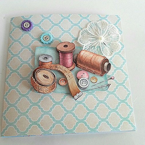 Carte En 3d Vintage Pour Les Amateurs De Couture En Carton Epais Format 15 15 Dans Les Tons Pastel Bleu Turquoise Et Marron Amazon Fr Produits Handmade