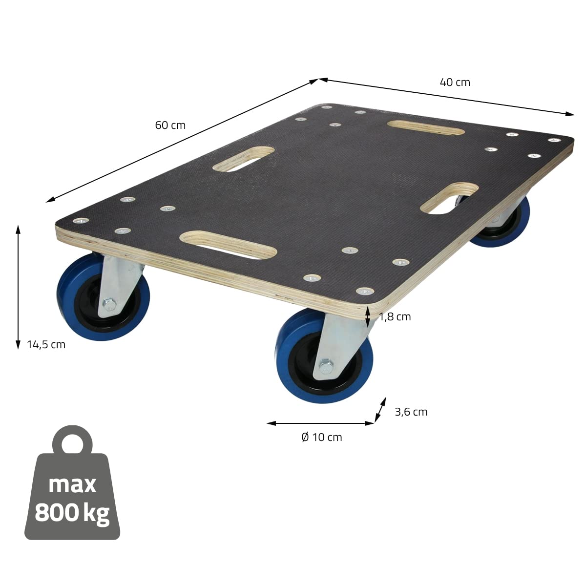 ECD Germany 2X Carrelli da Trasporto Mobili Elettrodomestici 40 x 60 cm Portata Carico Max. 800 kg Piattaforma Girevole Pedana con Ruote in Gomma Base Mobile Sposta Carichi Pesanti Trasloco Oggetti