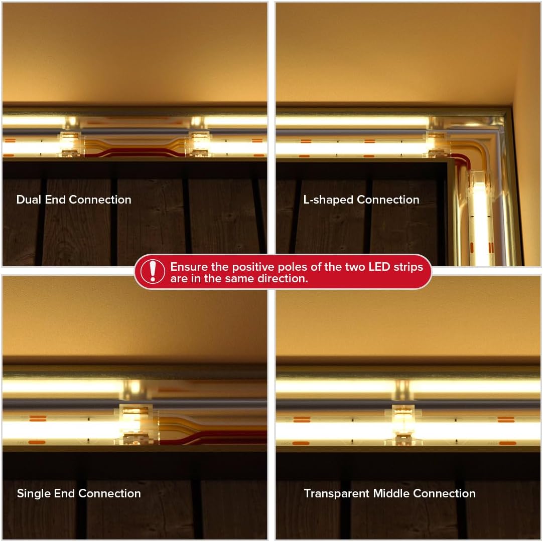 BTF-LIGHTING FCOB 10mm 3PIN Connector Kit for COB CCT (V+ CW WW) LED Strip Lights,L-Shaped/Dual-End with Wire/Gapless/Strip to Wire/3PIN JST Connector,3 Conductor 22AWG Wire - Image 6