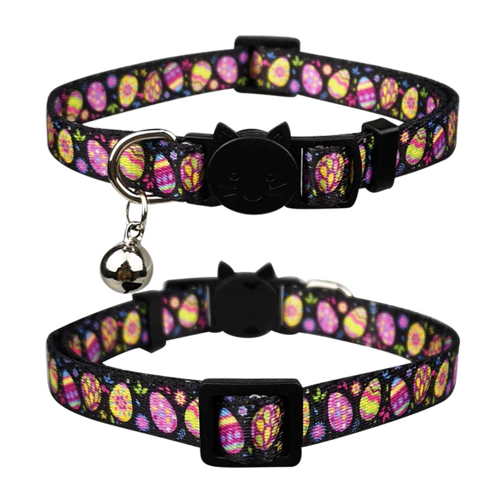 3 Pack Easter Cat Collars With Bells - Breakaway Adjustable Nylon Collars, Bunny & Egg Pattern, For Cats & Kittens