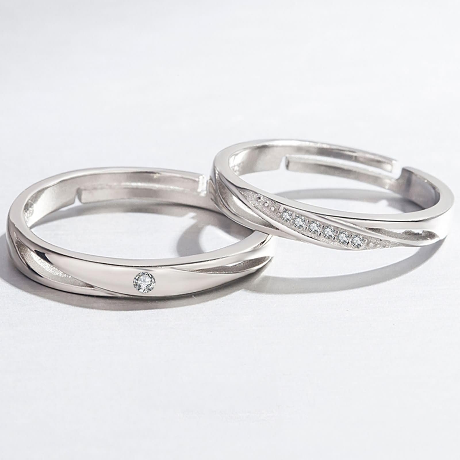 Anelli Fidanzamento Regolabili Coppia con Incisione Personalizzata Argento 925, Rotondo Semplice con Zirconia Cubica, Coppia Fedi Nuziali Argento