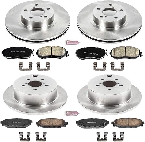 Miniatura 6 de Power Stop KOE6113 Kit de freno automático delantero y trasero de repuesto OE rotores de freno y pastillas de freno de cerámica para Subaru Impreza