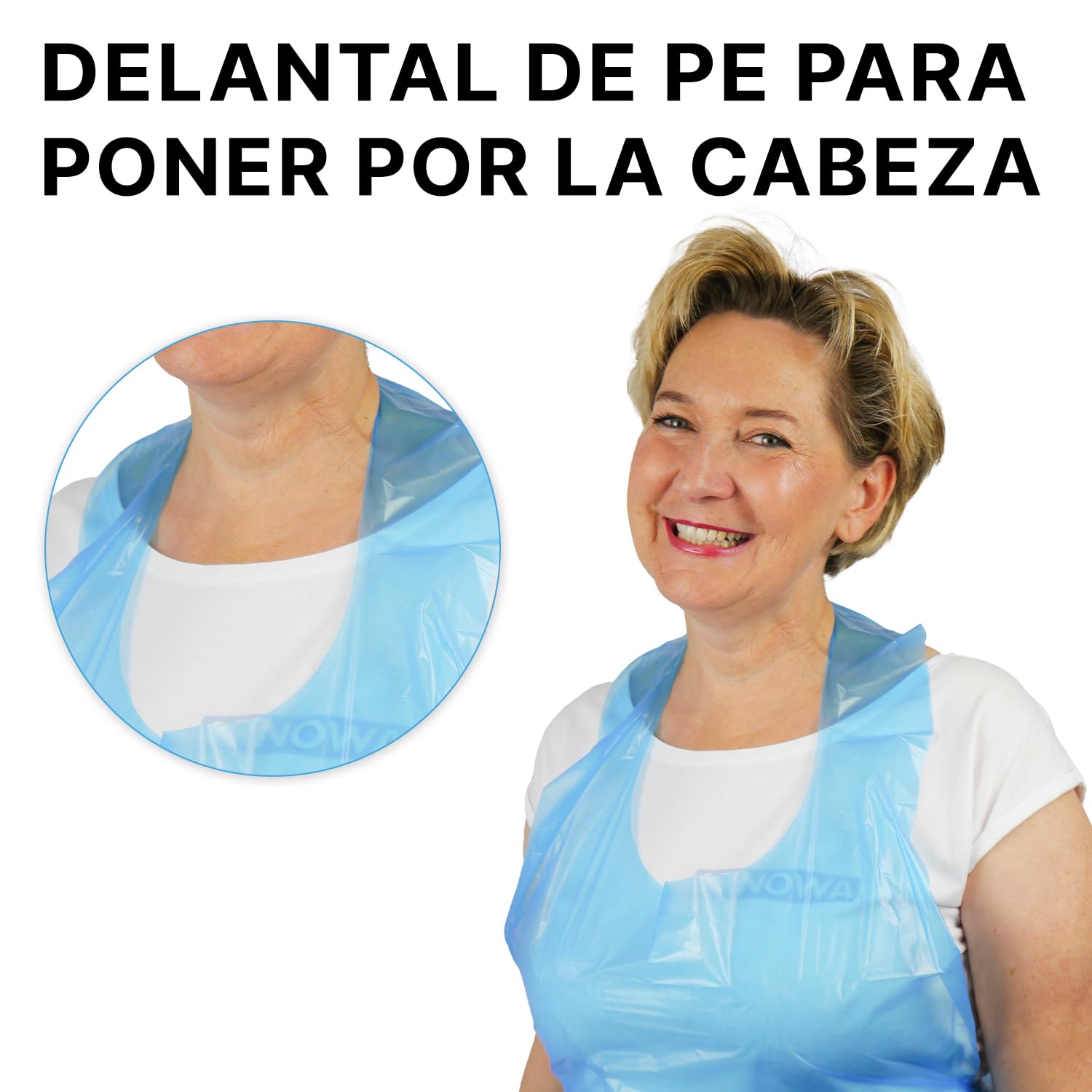 ARNOMED delantal de plastico PE 50 uds, delantal impermeable, bata desechable plastico de 18µ de grosor, pack de batas desechables de 75x125cm, azul, resistente al aceite