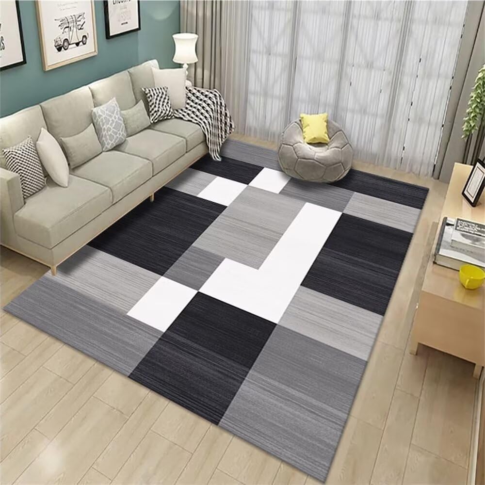 Tapis moderne salon au design géométrique gris et lavable 50X80CM