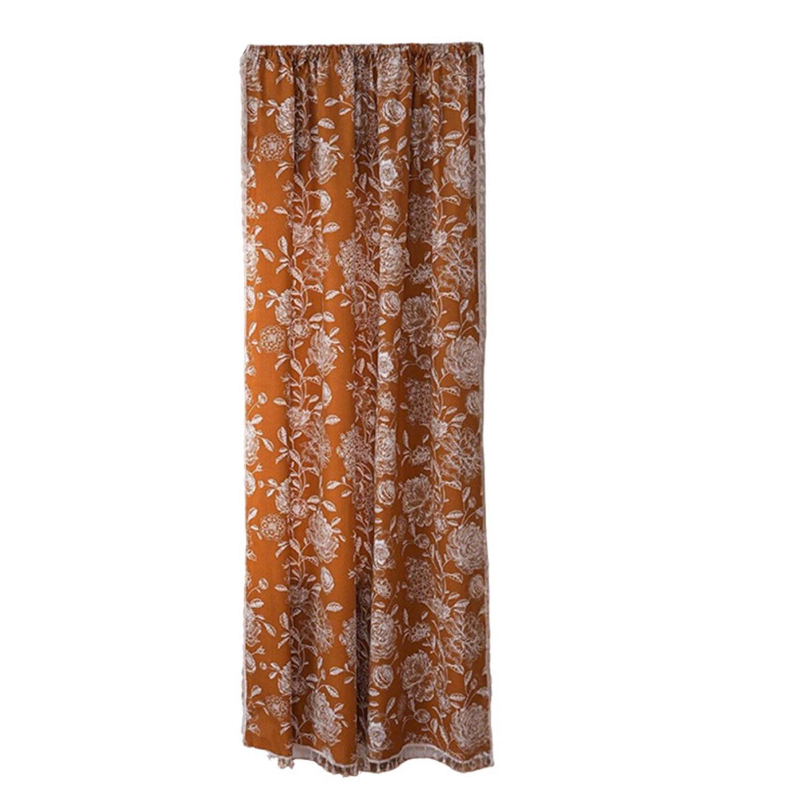 Kalttoy Warm Brown Reversible Polyester Floor Hanging Sturdy Dustproof Decorative Florals Print Space Divider Quick Setups Florals Window Drape