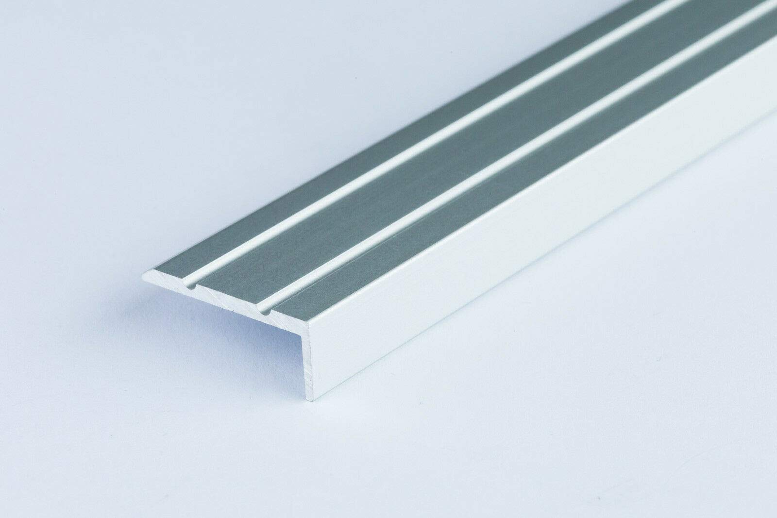 Aluminium Anti Non Slip Stair Edge Nosing 25x10 mm - 1M (39.37") Rubust Trim Drilled TMW Profiles LSW (Silver)