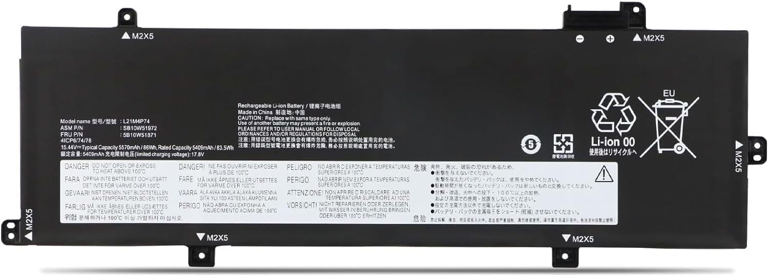 L21M4P74 L21C4P72 L21D4P73 L21M4P73 L21L4P72 L21D4P72 Laptop Battery Compatible with Lenovo ThinkPad T16 Gen 1 / ThinkPad T16 Gen 2 / ThinkPad P16s Gen 1 / ThinkPad P16s Gen 2 Series(15.44V 86Wh)
