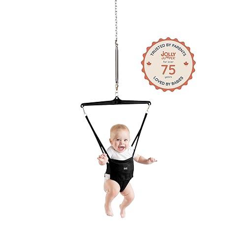 Miniatura 2 de Jolly Jumper Icónico (Negro), Saltador de puerta para bebé, Silla de ejercicio para interiores, Altura ajustable, para bebés de hasta 28lbs, no se
