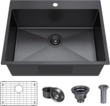 25x22x9 Inch Drop in Kitchen Sink, Gunmetal Black 18 Gauge T304