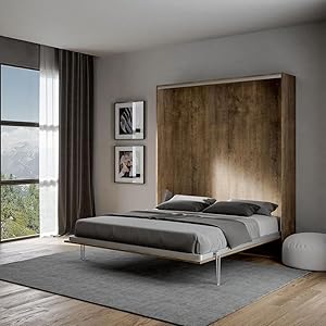 IMAGO FACTORY Kento – Mueble cama abatible de matrimonio, cama plegable de pared, colchón no incluido, la cama de matrimonio se envía desmontada, fabricada en Italia (nogal)