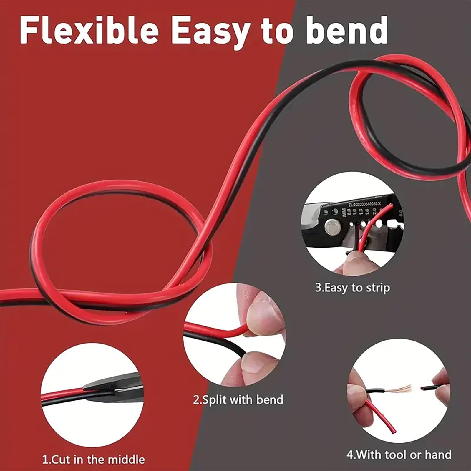 Cable para Electrónica 16-28 AWG 2 Conductores, Cobre Estañado - Baja Tensión para Proyectos DIY, Maquetas (Núcleo Simple, PVC) - 5m-60m Opcional(100ft,26AWG)