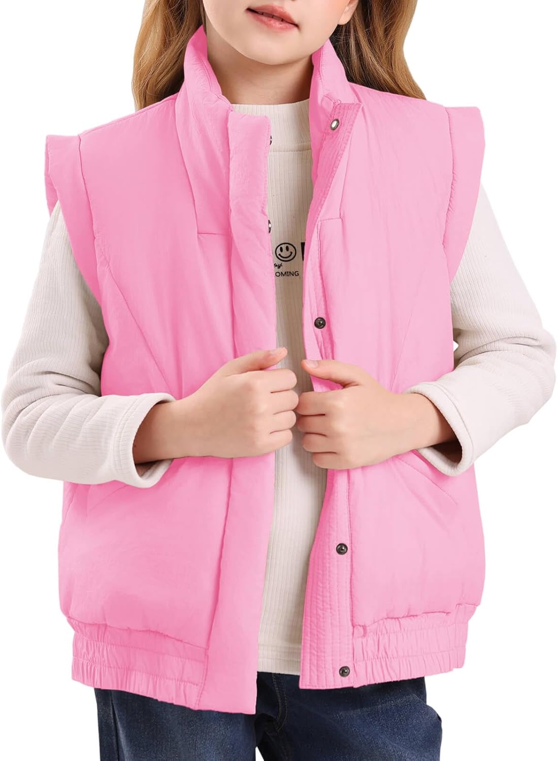 Girls' Winter Puffer Vest Cute Sleeveless Button Outerwear Coats Water Resistant Warm Quilted Jacket 5-14Y - Image 2