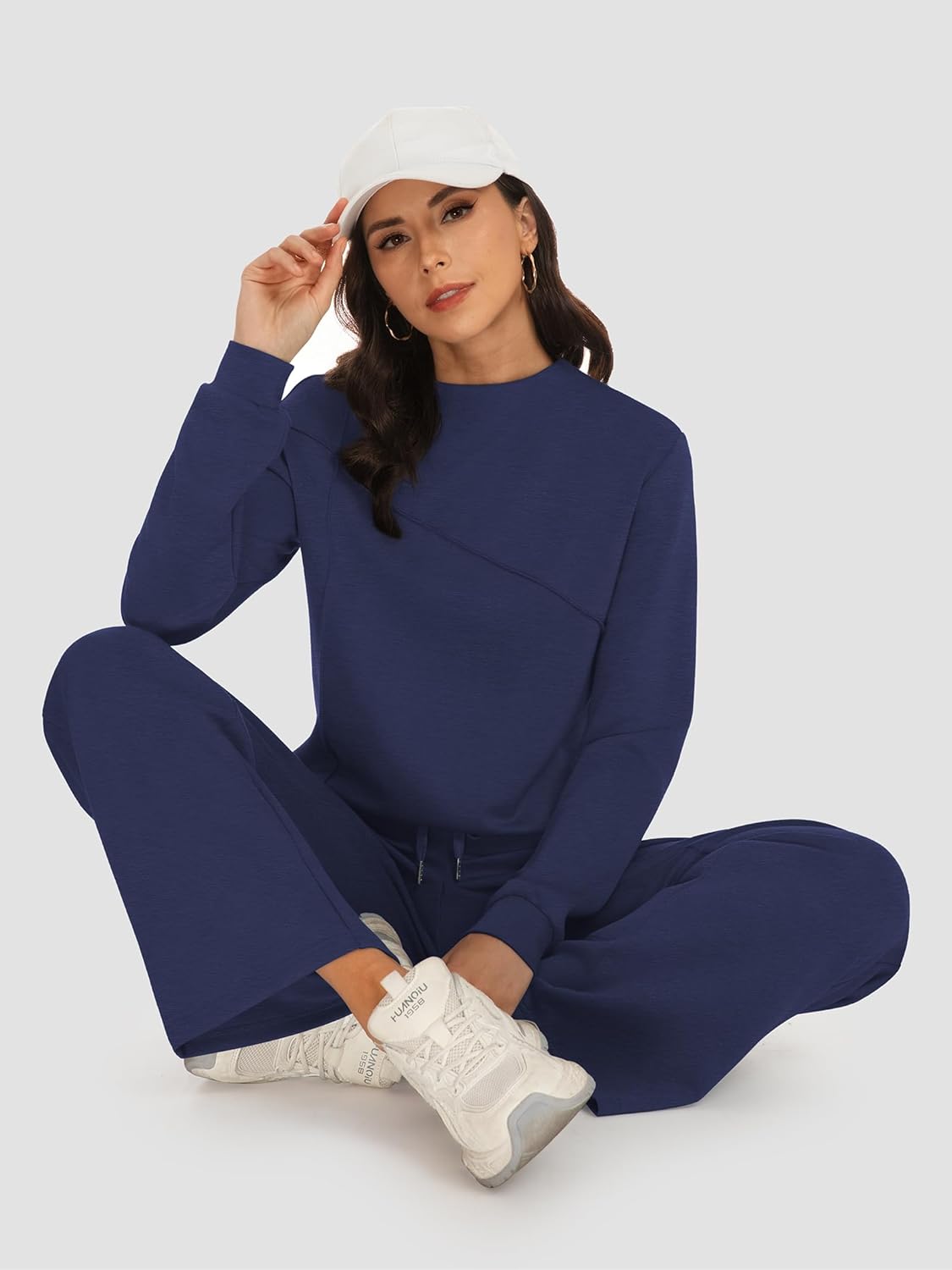 Casly Lamiit Women's 2 Piece Lounge Set Trendy Casual Outfits Boat Neck Sweatshirt Wide Leg Sweatpants Travel Tracksuit Sets - Image 5