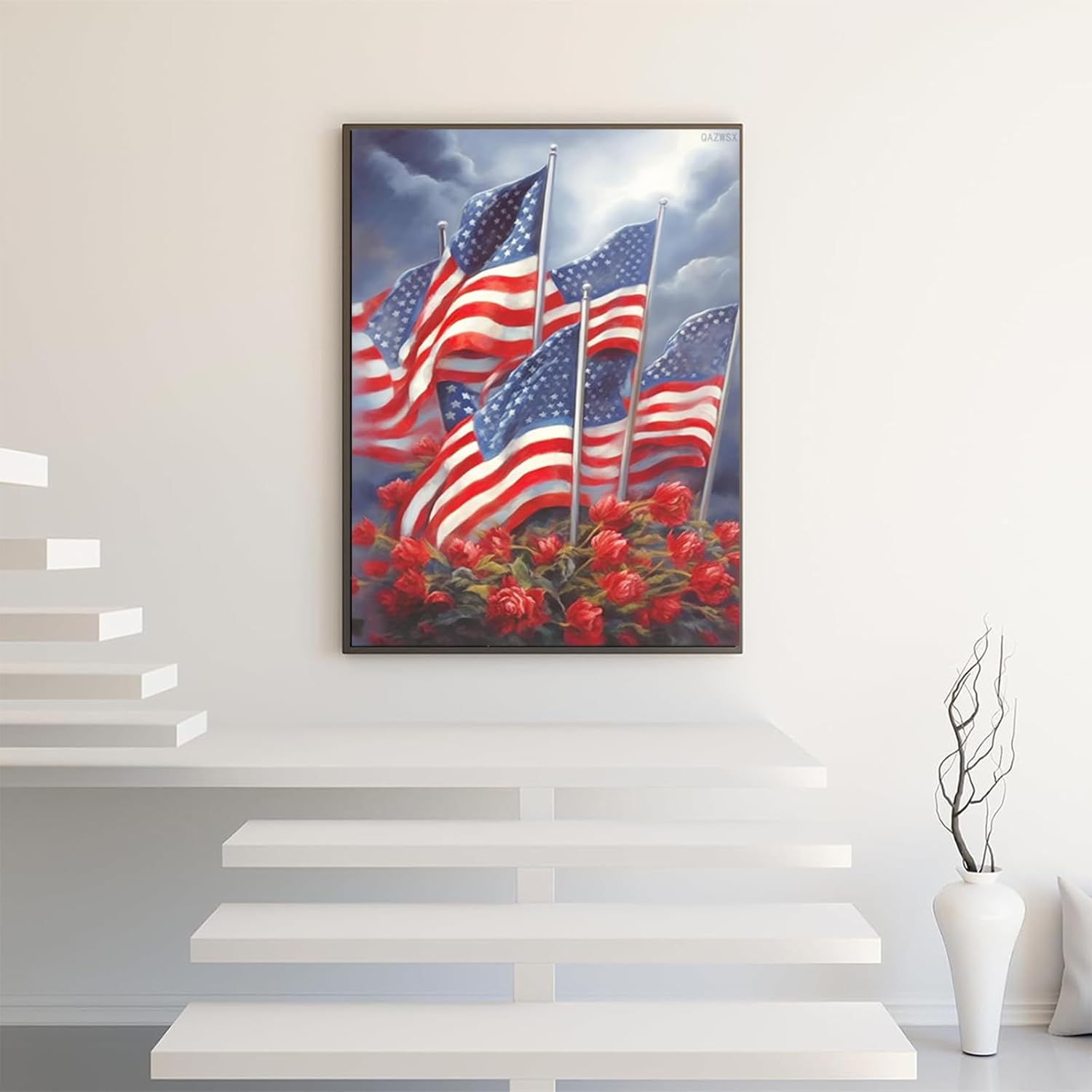 DIY 5D Diamond Painting Kits for Adults The American Flags in The Wind, American Flag Diamond Painting Diamond Art Kits, Gem Art Kits for Gift Home Wall Decor 12x16 inch