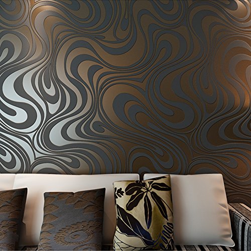 Hanmero papel pintado pared,no tejido,3D diseno, para la contexto de la TV, sofa, dormitorios, negro marron,0.7M*8.4M