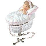 Baptized In His Name Resin Box with Rosary – Keepsake Baptism Gift for Baby Girl – Hand-Painted Religious Figurine&comma; 153406
