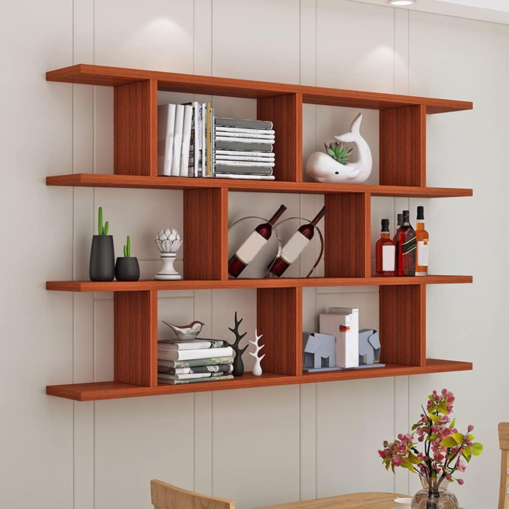 LITFAD 3-Shelf Modern Wood Bookcase Floating Shelf for Wall Storage Wall Mounted Book Shelf for Living Room Study Room Office - Brown 55.1" L x 7.9" W x 37.9" H