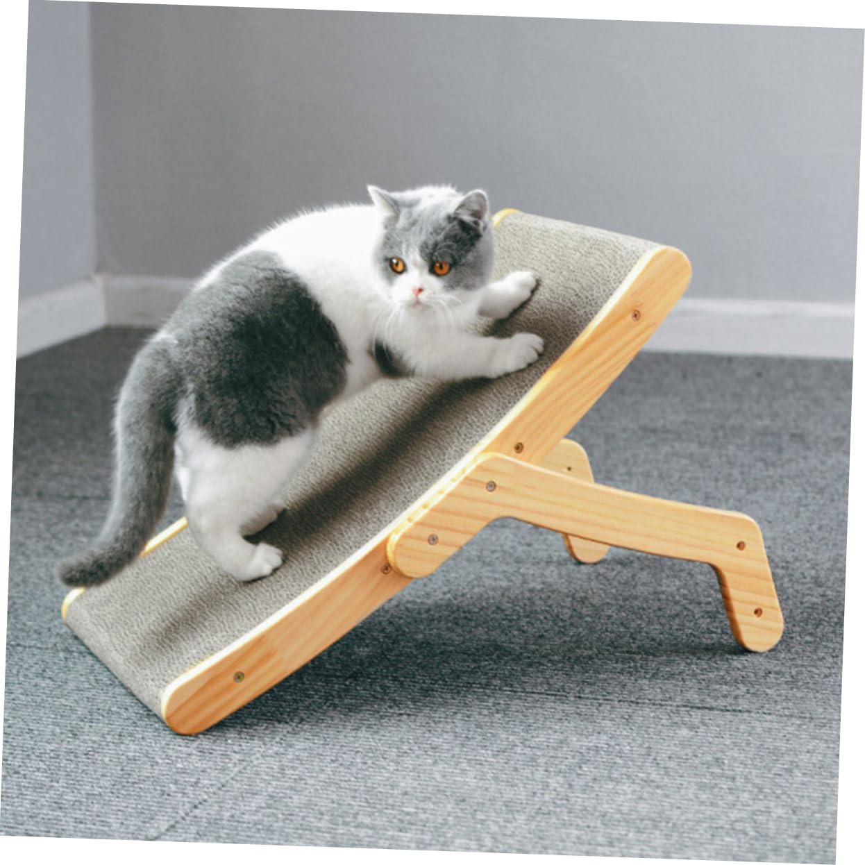 Happyyami Tiragraffi in Legno e Carta Ondulata, Protegge i Mobili e Attira L'attenzione, Come Gioco e Riposo per Gatti Piccoli in Casa