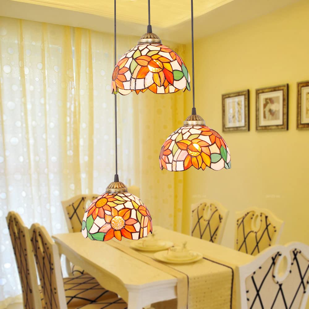 Antique Style witrażowa lampa wisząca na wyspie kuchennej, jadalni lub barze, okrągła podstawa.
