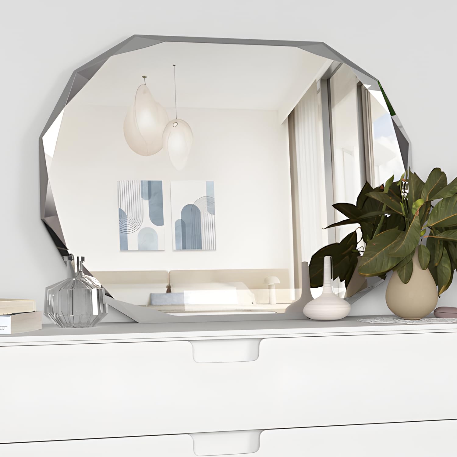 Espejo de baño para Pared, Espejo Ovalado de 60 x 90 cm, Espejo de cortesía para baño, Espejo de Pared con Bordes biselados Irregulares, Espejo de Pared Decorativo sin Marco (61 x 91,4)