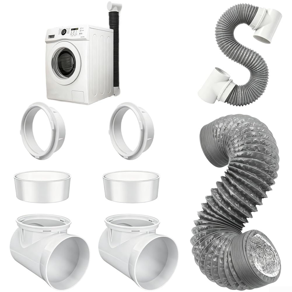 Abluftschlauch Set 4 Zoll mit Rückschlagklappe - Flexibles Alurohr für Trockner & Klimaanlage - Wandflansch inkl. Ellbogen - Hitzebeständiger Lüftungsschlauch 152mm(H)