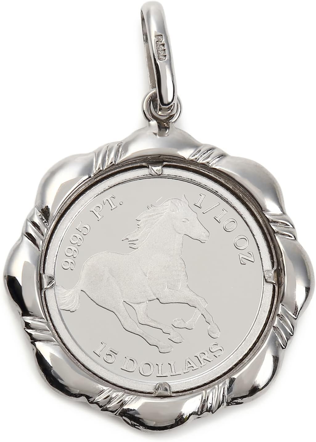 ハッピーグッツショップ] 純プラチナ ホース 馬 1/10oz コイン ペンダントトップ ザイン枠 プラチナ コイン