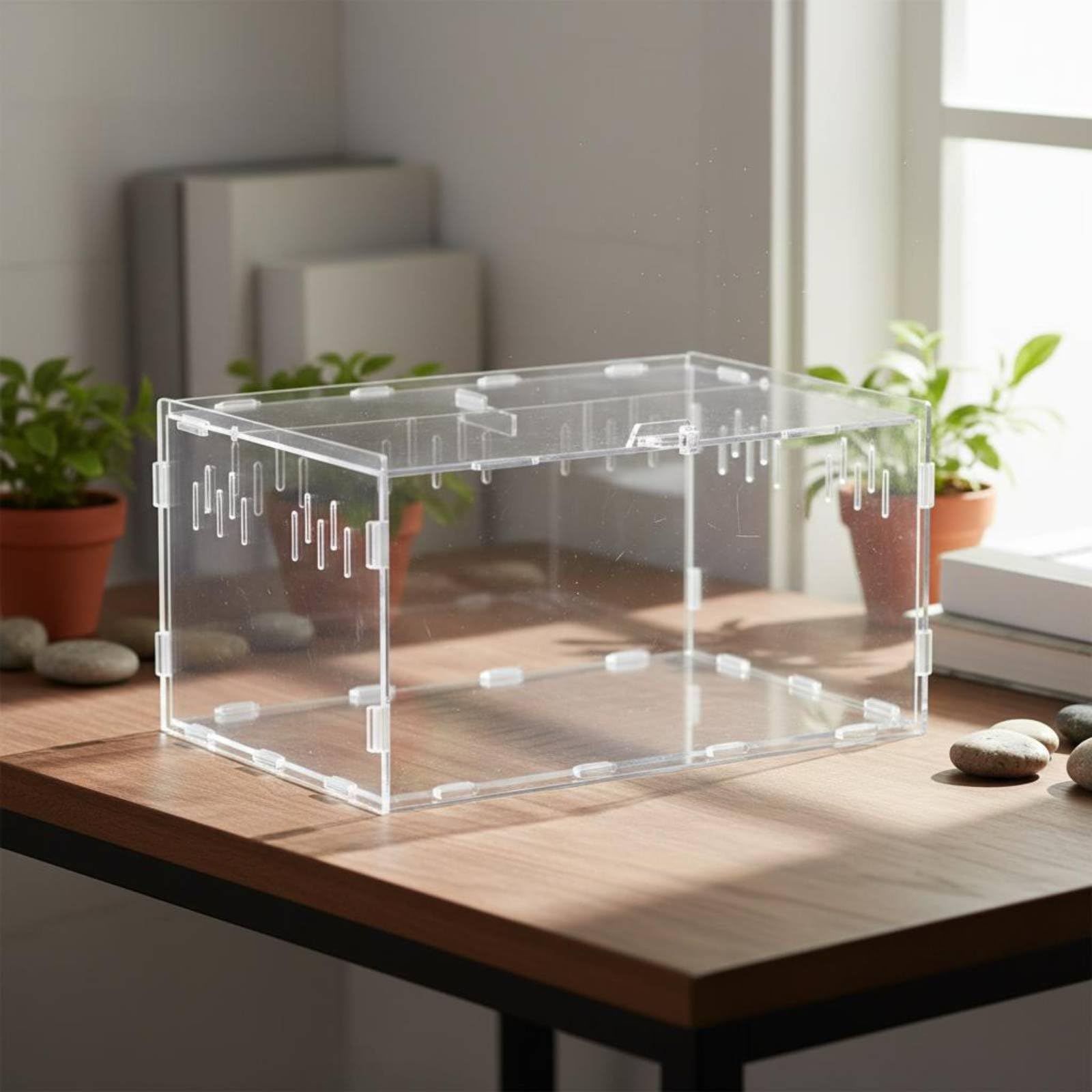 Terrario Acrílico Transparente Alta Transparencia Caja de Cría Acrílica Diseño Ventilado Terrario Transparente para Reptiles para Principiantes, Doble Puerta Doble