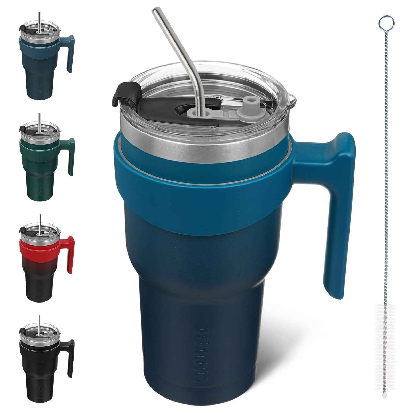 BJPKPK Tumbler With Handle And Straw 30 oz Stainless Steel Insulated Tumbler Cups With Lid For Water Or Ice Coffee,Indigo Black