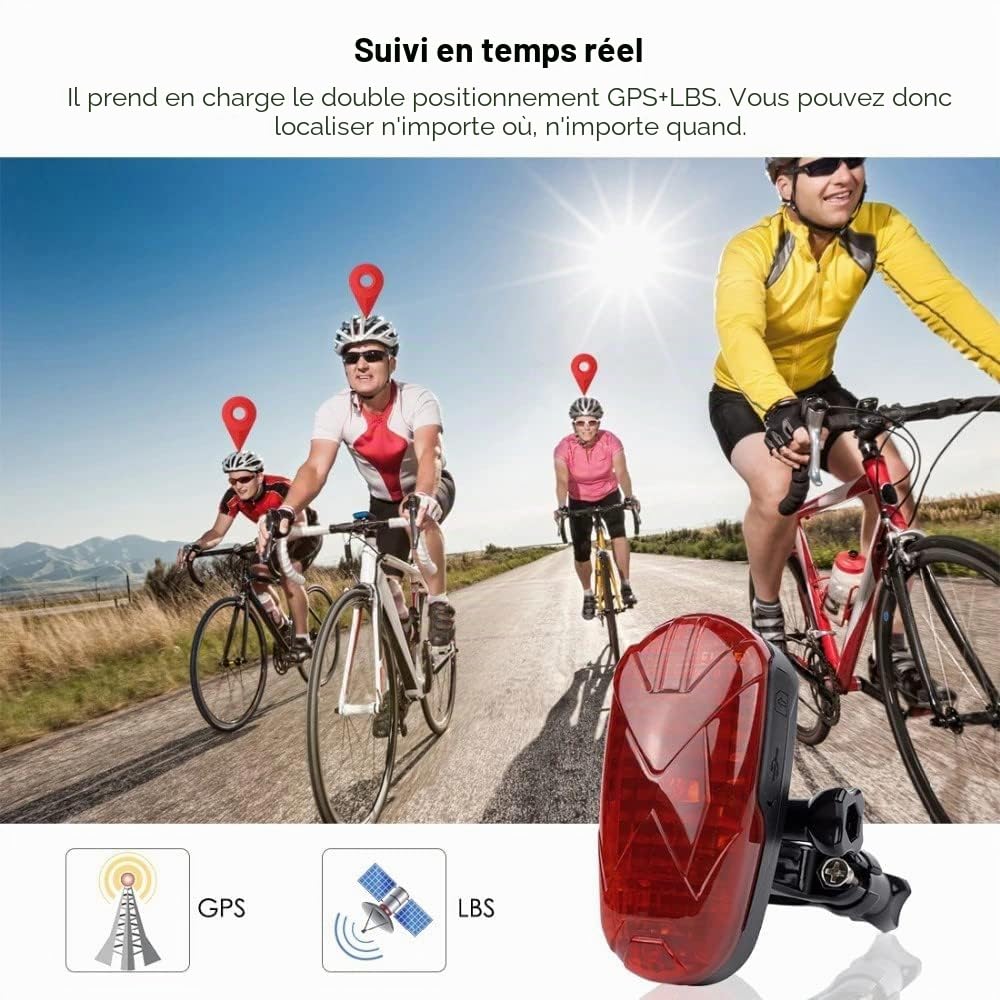 Traceur GPS 4G pour vélo et Moto,Couverture Mondiale,localisation en Temps réel par APP/Web/SMS,Alerte SOS,Alerte Mouvement