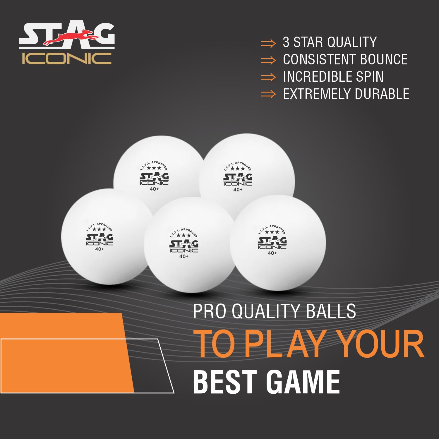 STAG ICONIC Table Tennis Balls - 3 Star Quality -6